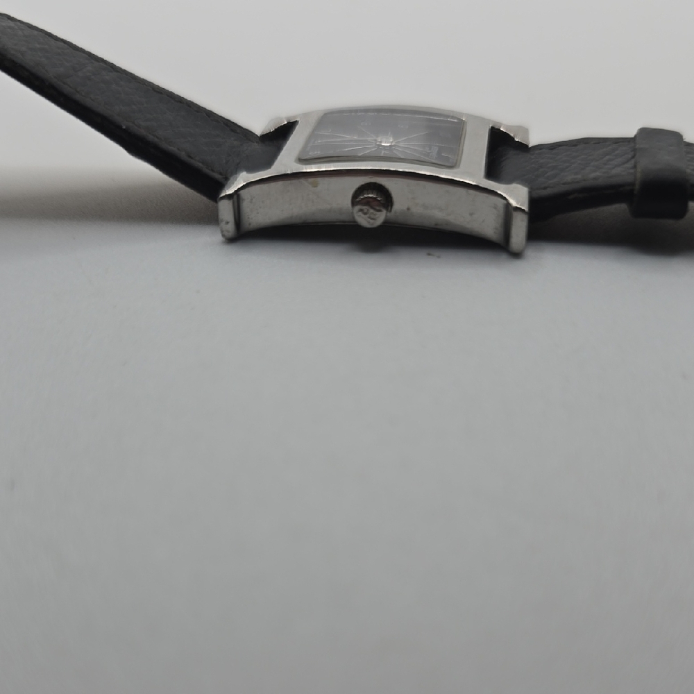 Hermes Black Leather Strap Silver-Tone Case Watch - Picture 9 of 14